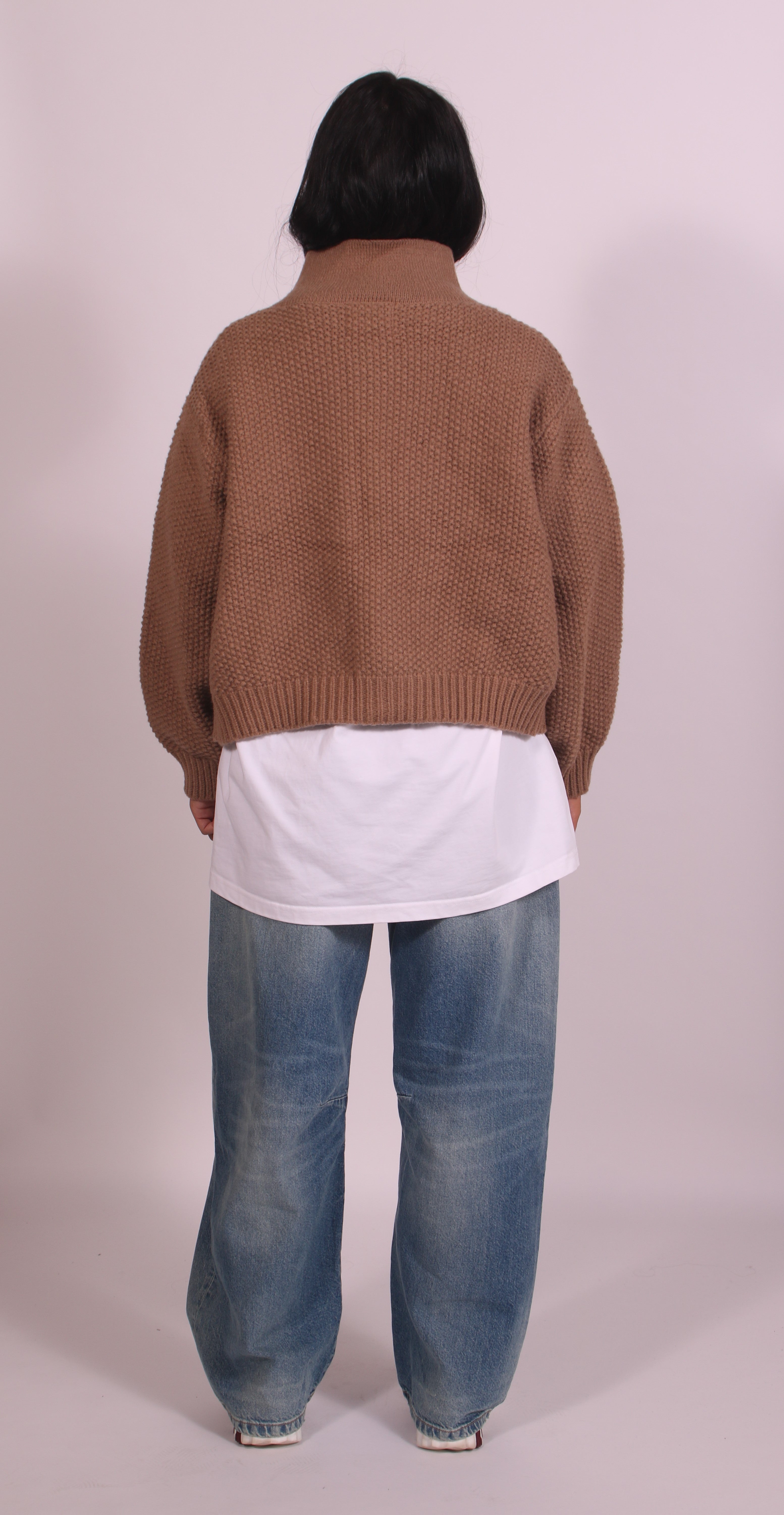 Heavyweight crochet bomber Beige