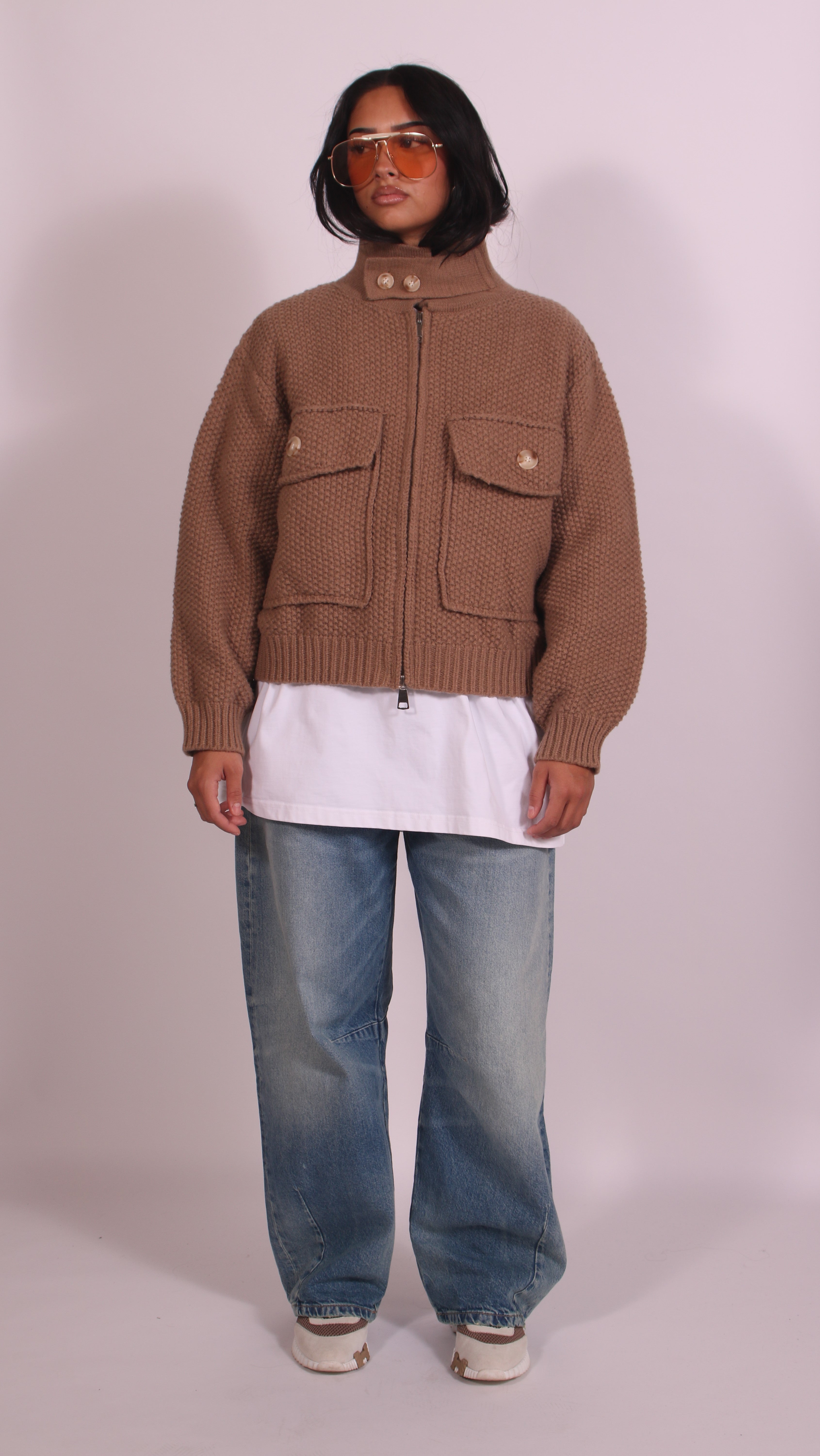 Heavyweight crochet bomber Beige