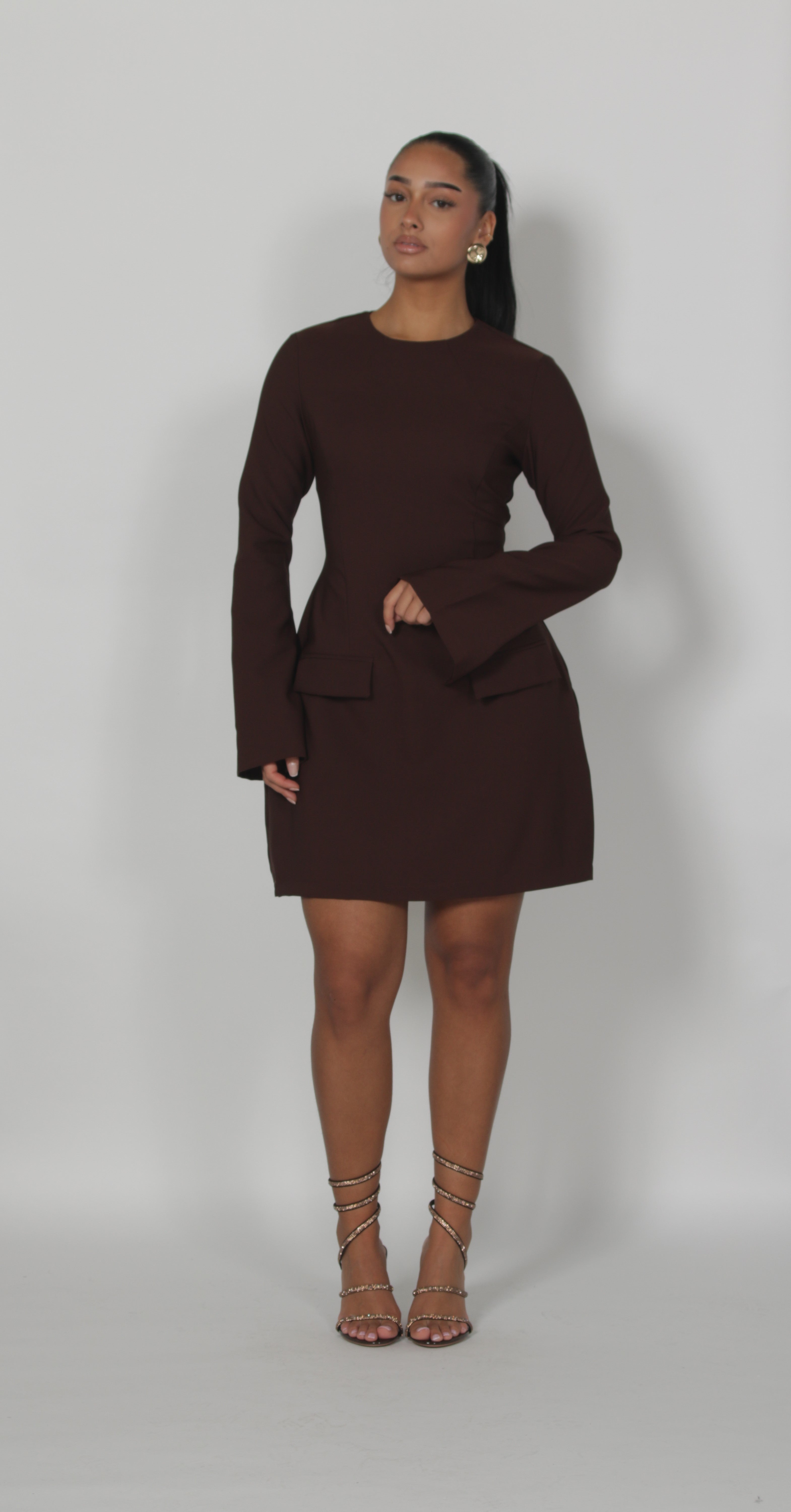 Long sleeve Silhouette dress Brown 