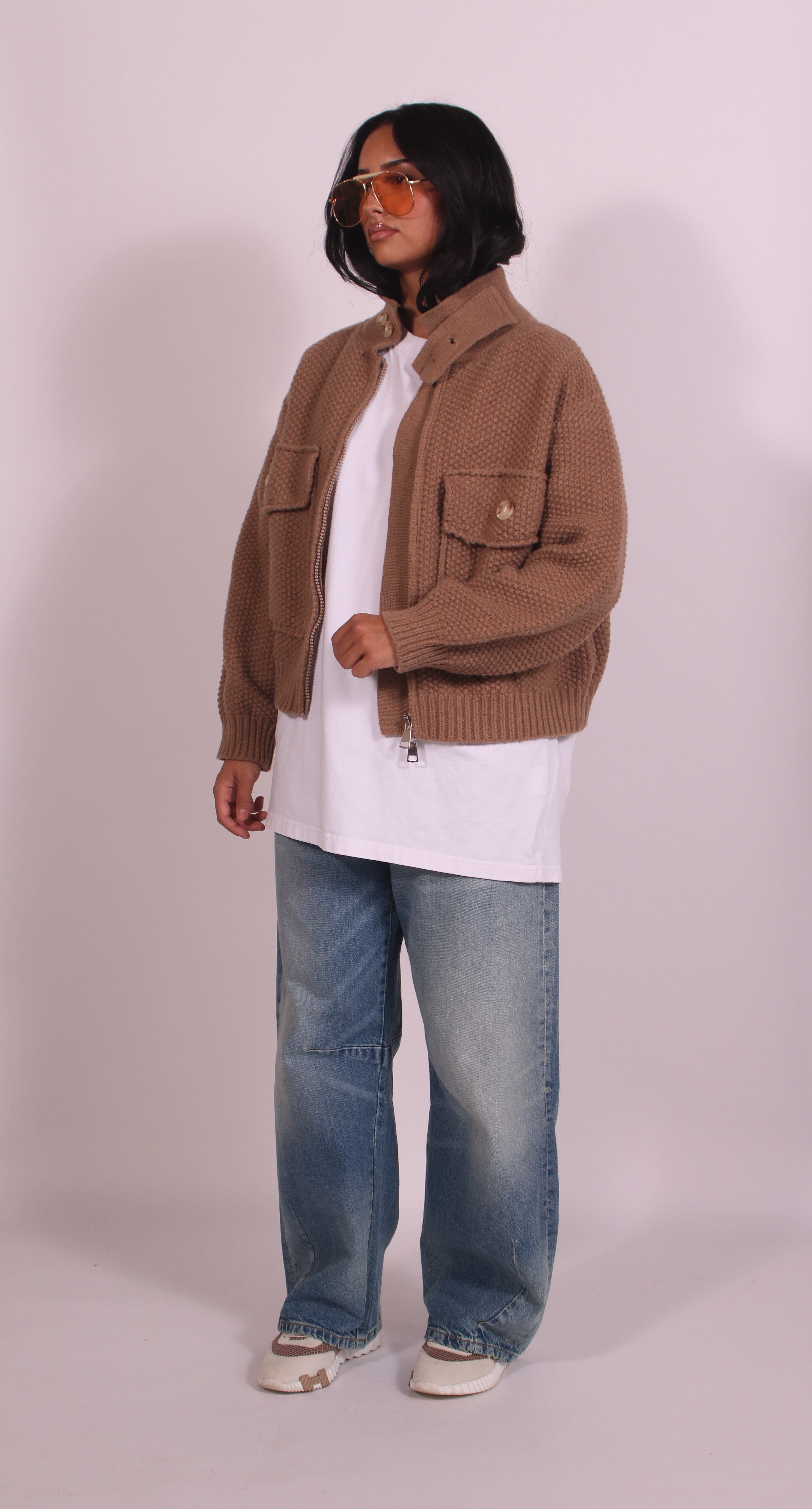 Heavyweight crochet bomber Beige 