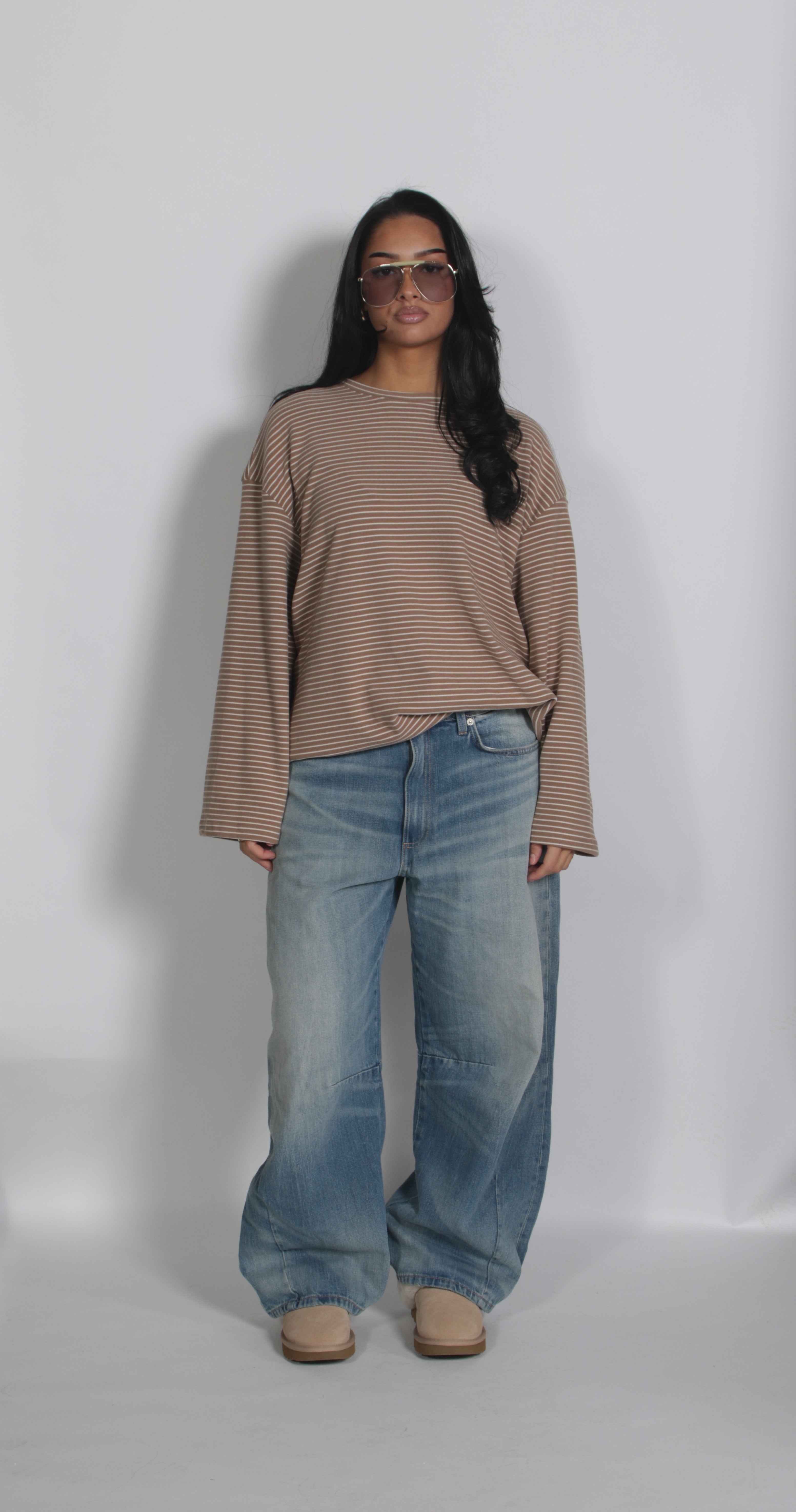 Velvet striped shirt Taupe