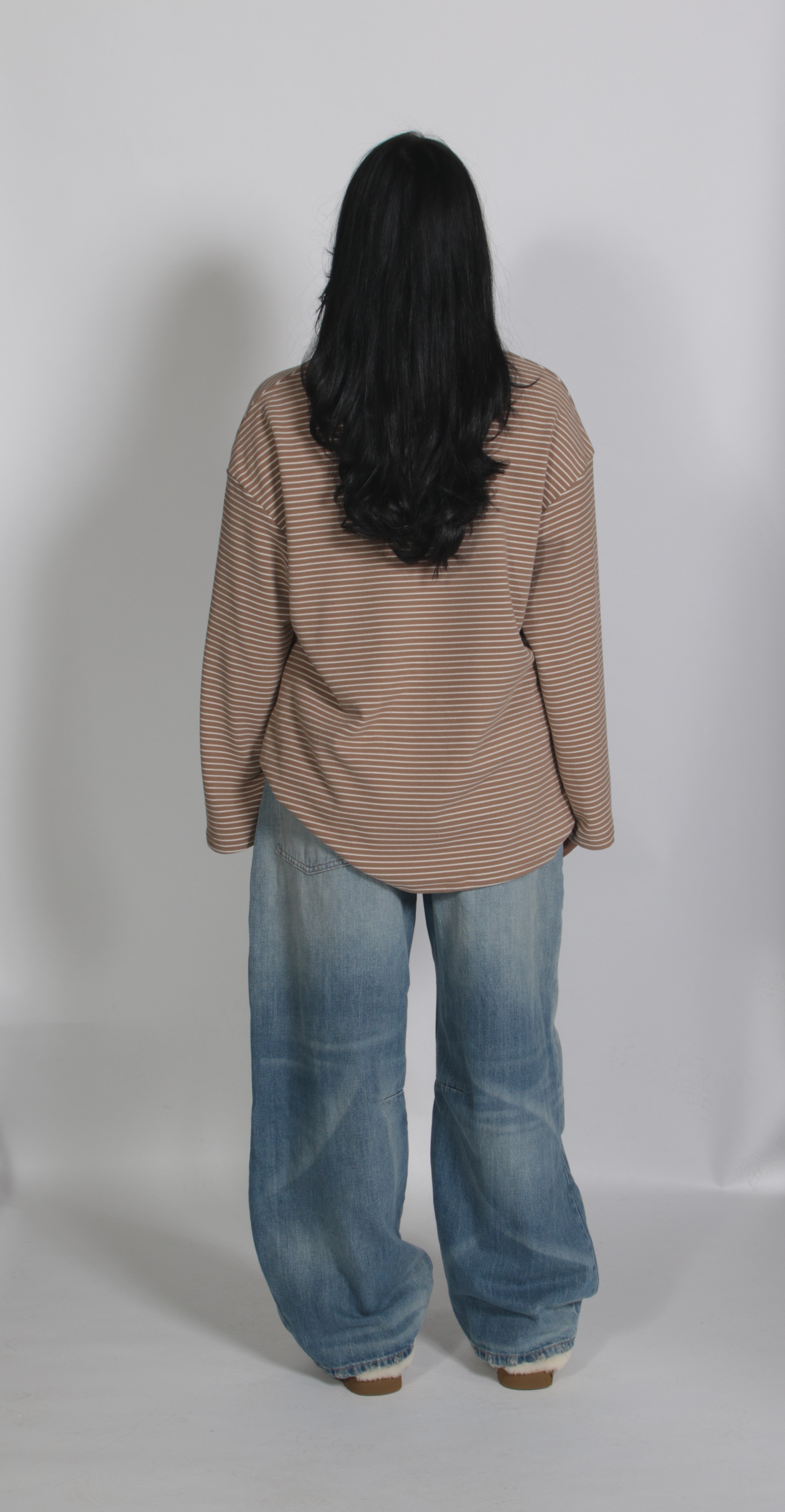 Velvet striped shirt Taupe